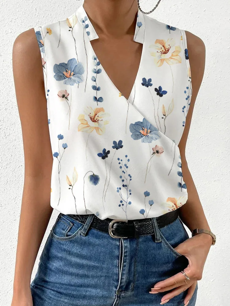 Luftige V-Ausschnitt-Bluse mit Print