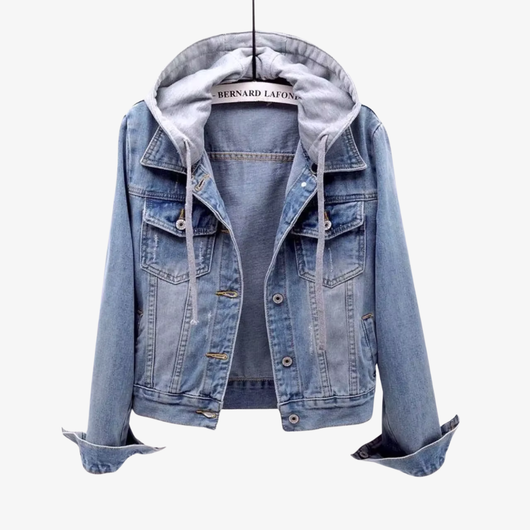 Stilvolle Damen-Jeansjacke mit abnehmbarer Kapuze