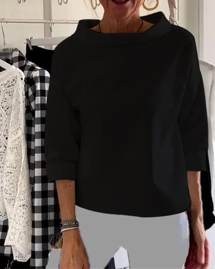 Casual Top mit breitem Revers und halbem Kragen