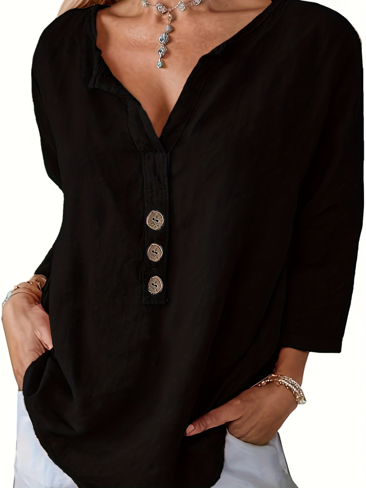 Damen Elegante Bluse mit V-Ausschnitt