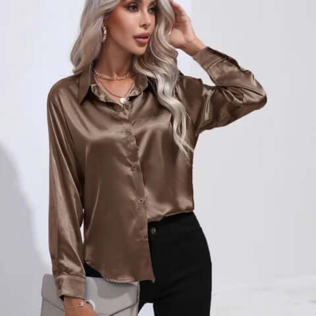 Damenbluse aus Satin mit lockerer Passform und langen Ärmeln