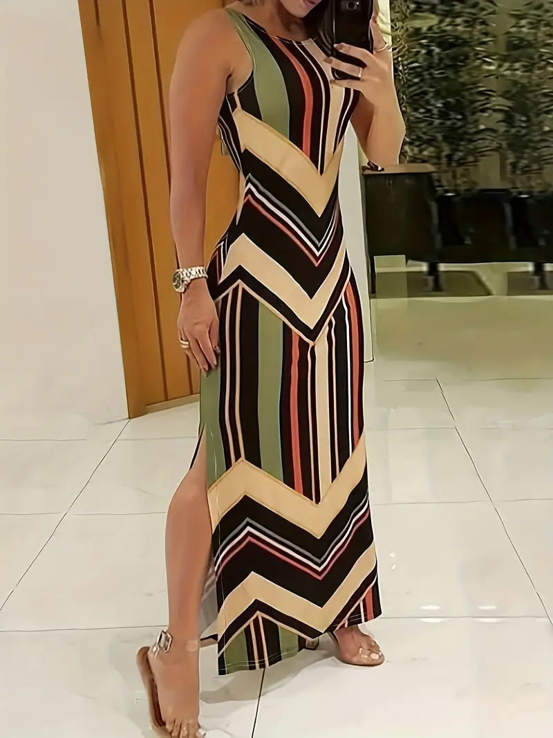 Ärmelloses Maxikleid mit Schlitz Lässiges Sommerkleid für Frauen