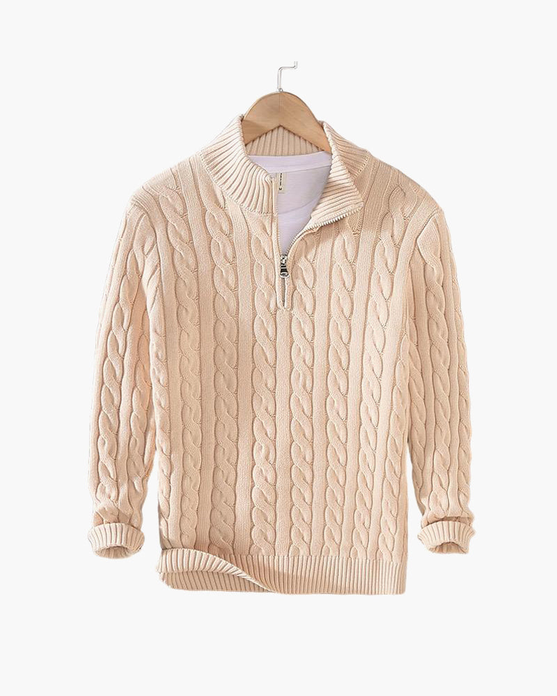 Herren Zip-Pullover Aus Baumwolle mit Zopfmuster