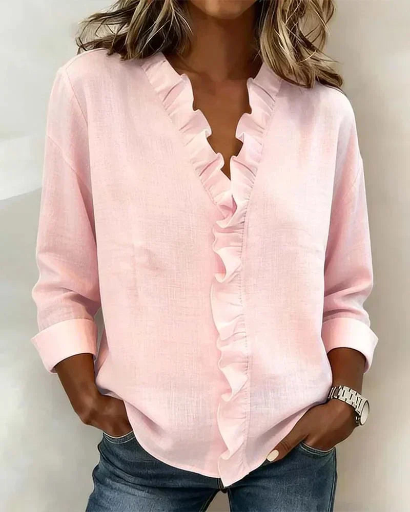 Damen Edle V-Ausschnitt Bluse