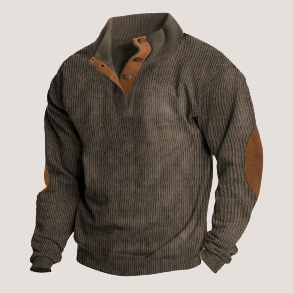 Herren Eleganter Gerippter Pullover mit Knopfleiste
