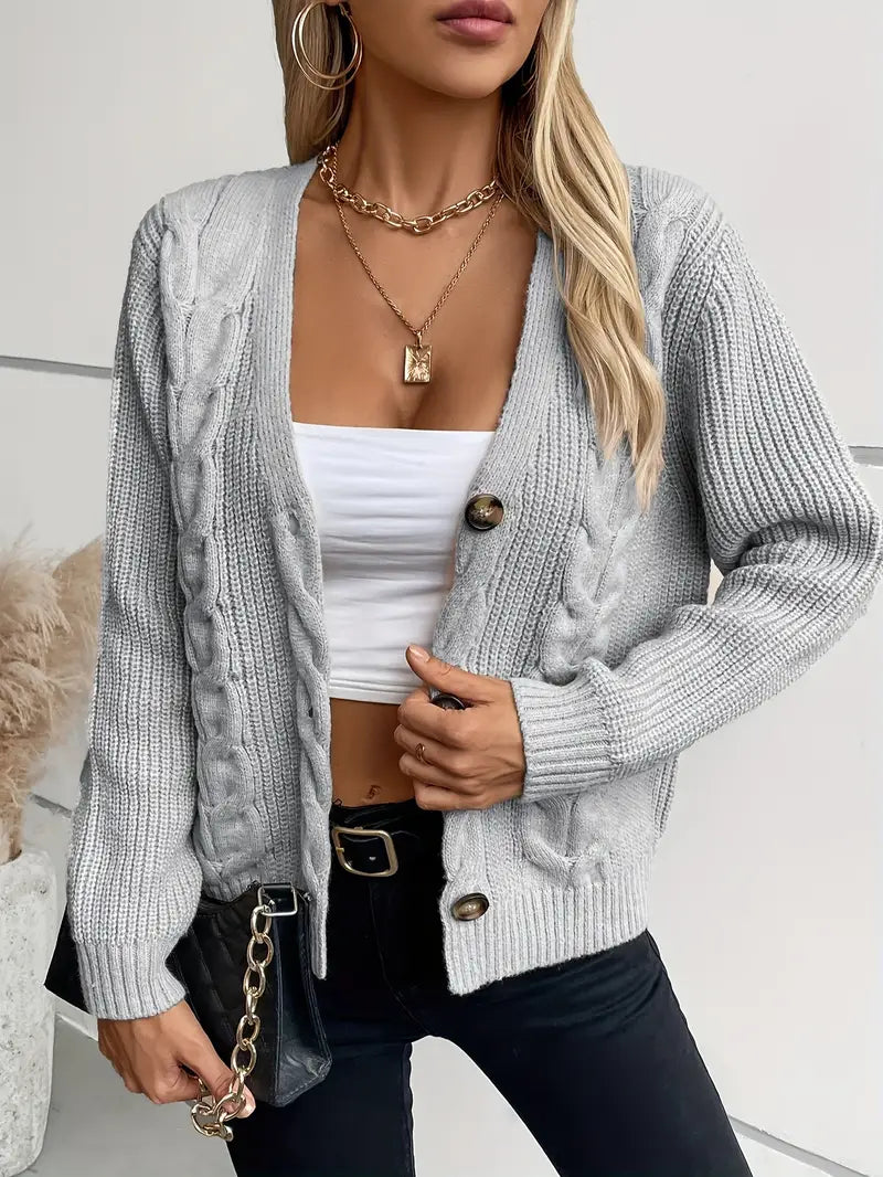 Strickjacke mit Zopfmuster im Vintage-Stil Button-up
