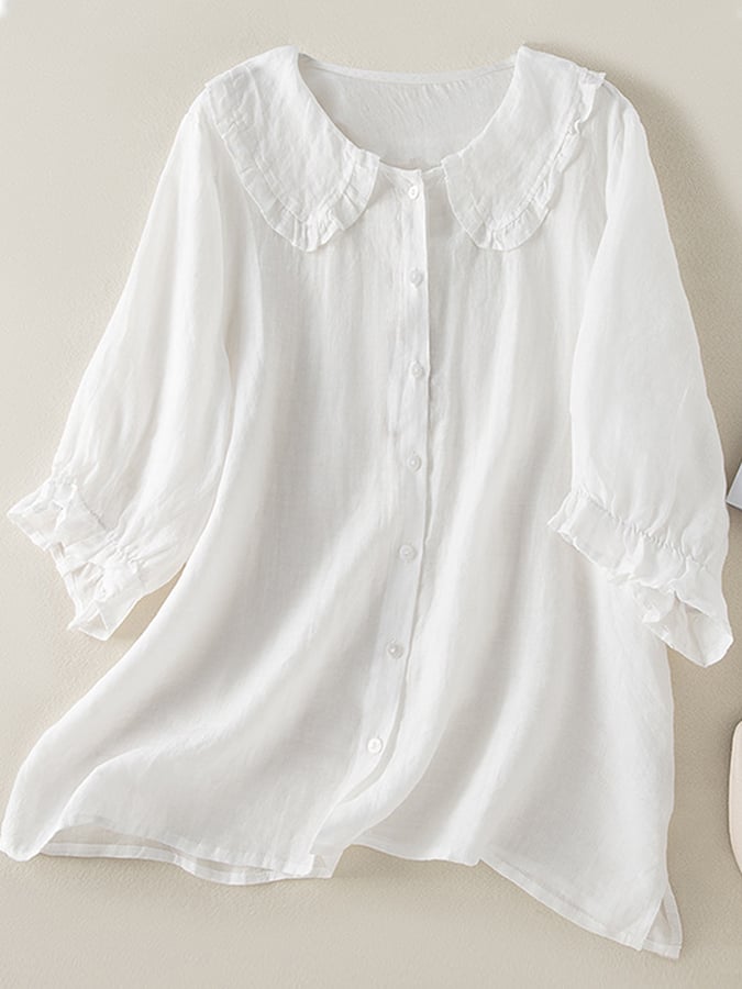 Lässige Damen Bluse mit Peter-Pan-Kragen und Rüschen