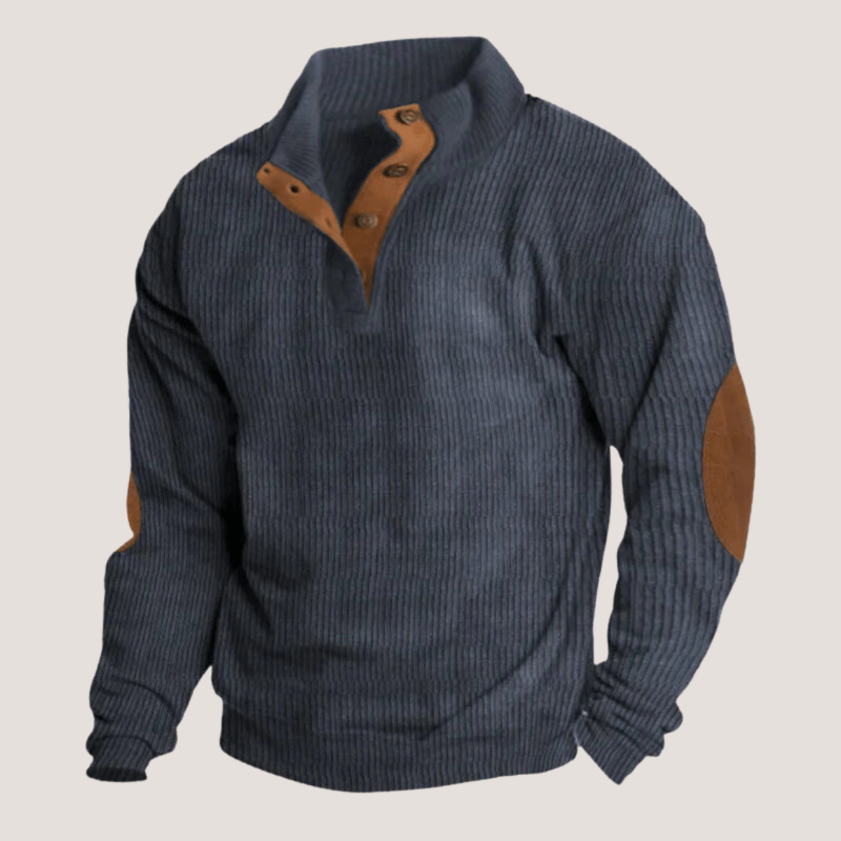 Herren Eleganter Gerippter Pullover mit Knopfleiste