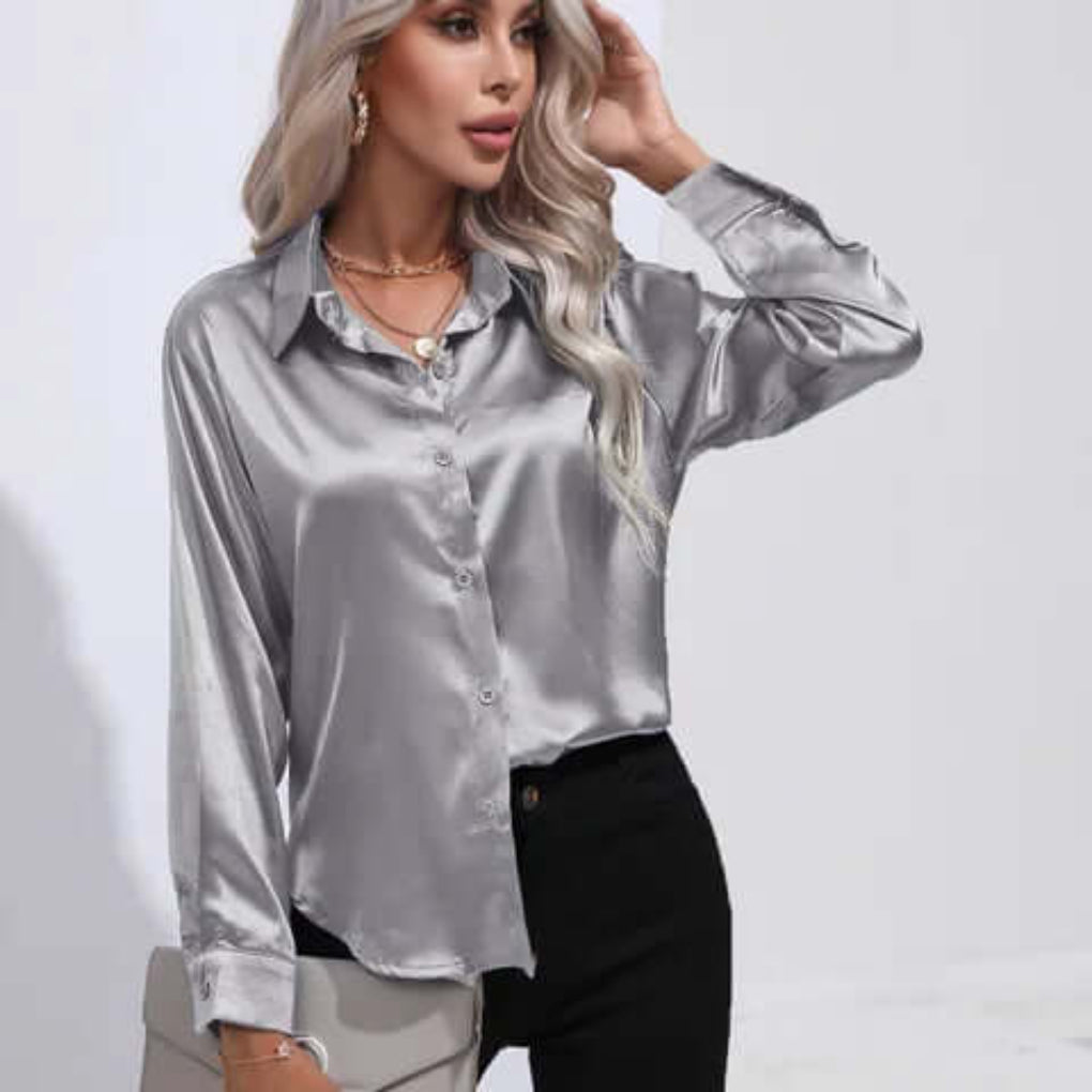 Damenbluse aus Satin mit lockerer Passform und langen Ärmeln