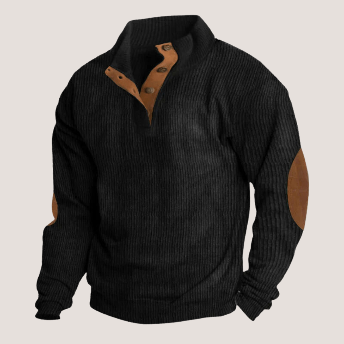 Herren Eleganter Gerippter Pullover mit Knopfleiste