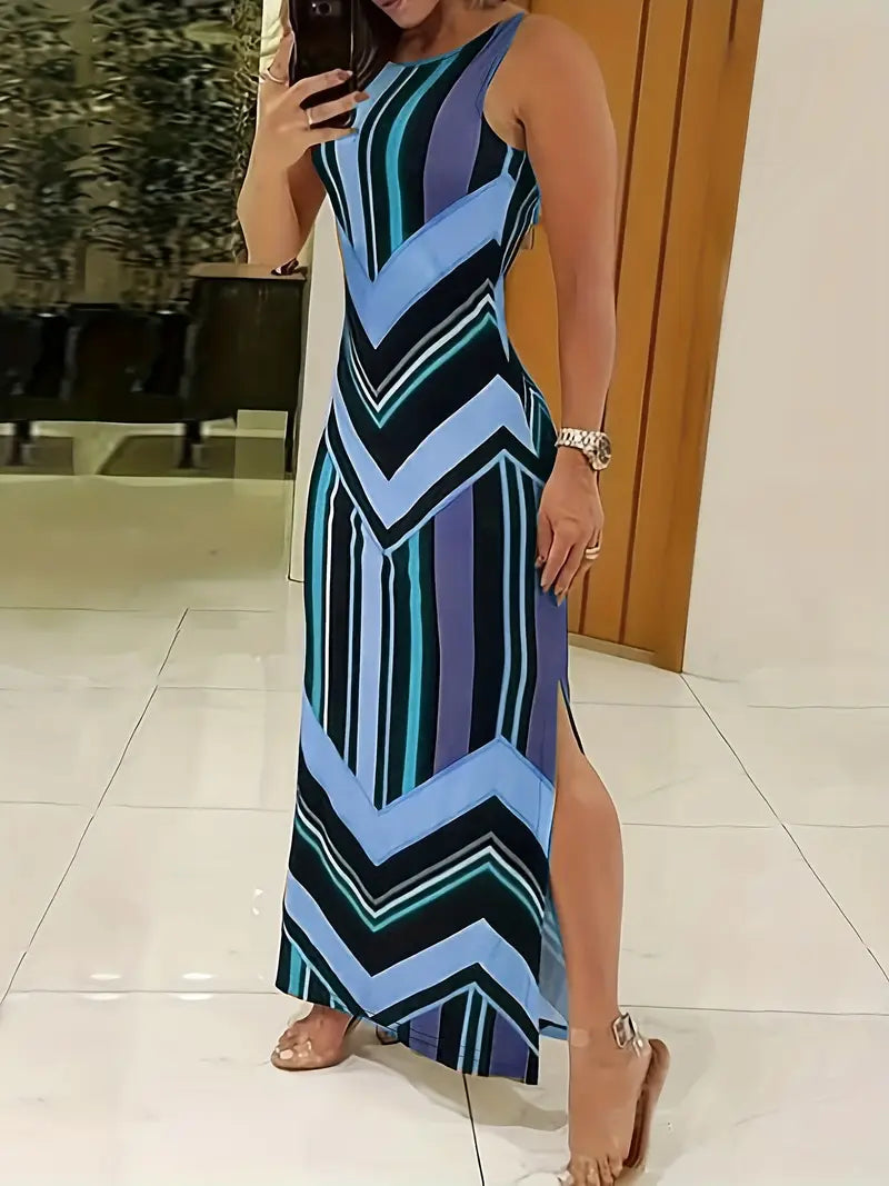 Ärmelloses Maxikleid mit Schlitz Lässiges Sommerkleid für Frauen
