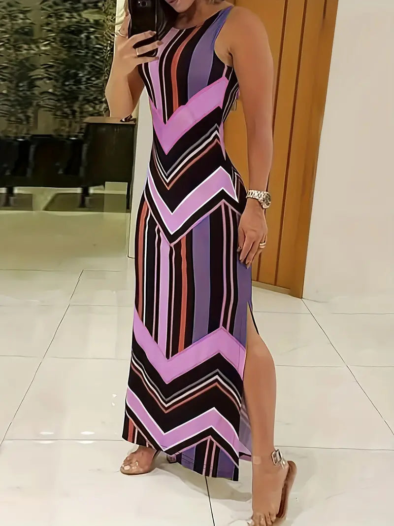 Ärmelloses Maxikleid mit Schlitz Lässiges Sommerkleid für Frauen