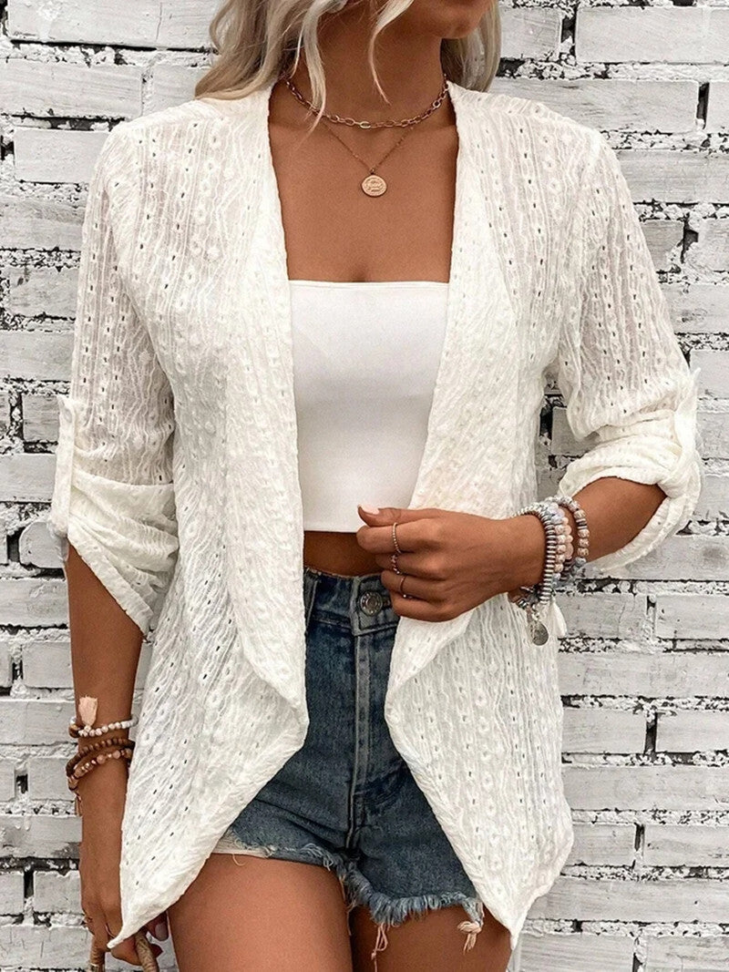 Locker geschnittene Strickjacke mit Häkelstrick vorne für Damen