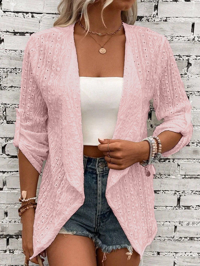 Locker geschnittene Strickjacke mit Häkelstrick vorne für Damen
