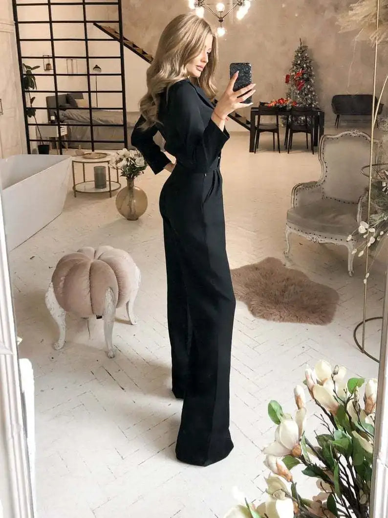 Eleganter V-Ausschnitt-Jumpsuit mit weitem Bein