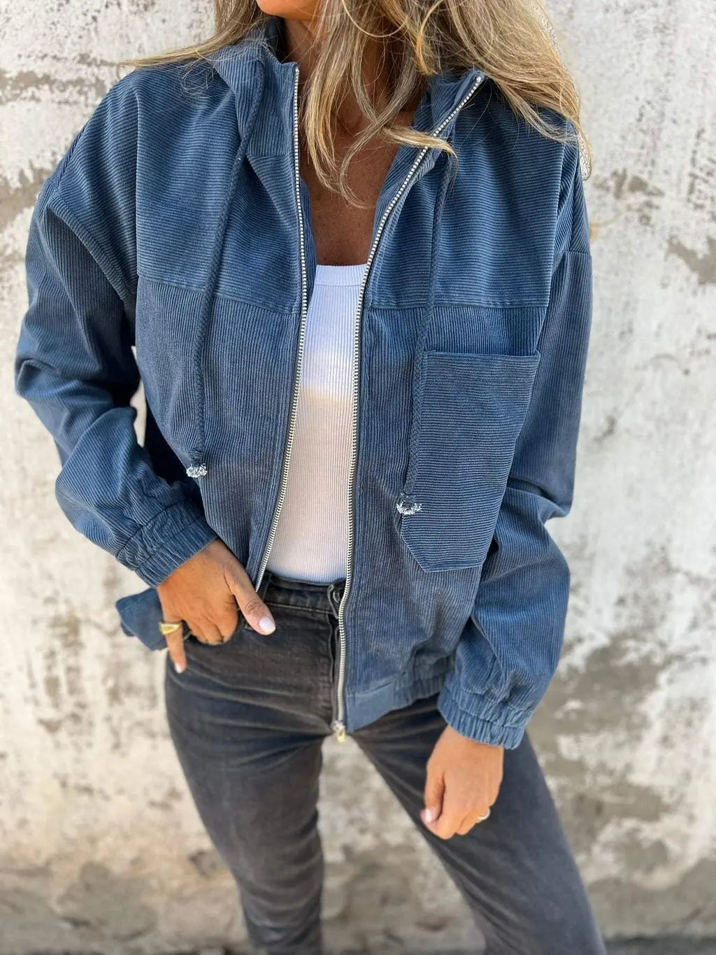 Casual Corduroy Jacke mit Kapuze