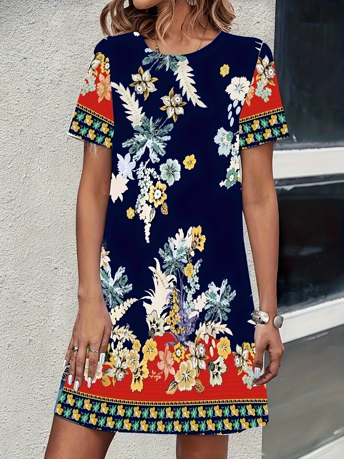 Sommer-Midi-Dress - Elegantes Blumendruck, luftiges Urlaubskleid mit bequemer Passform für den Strand