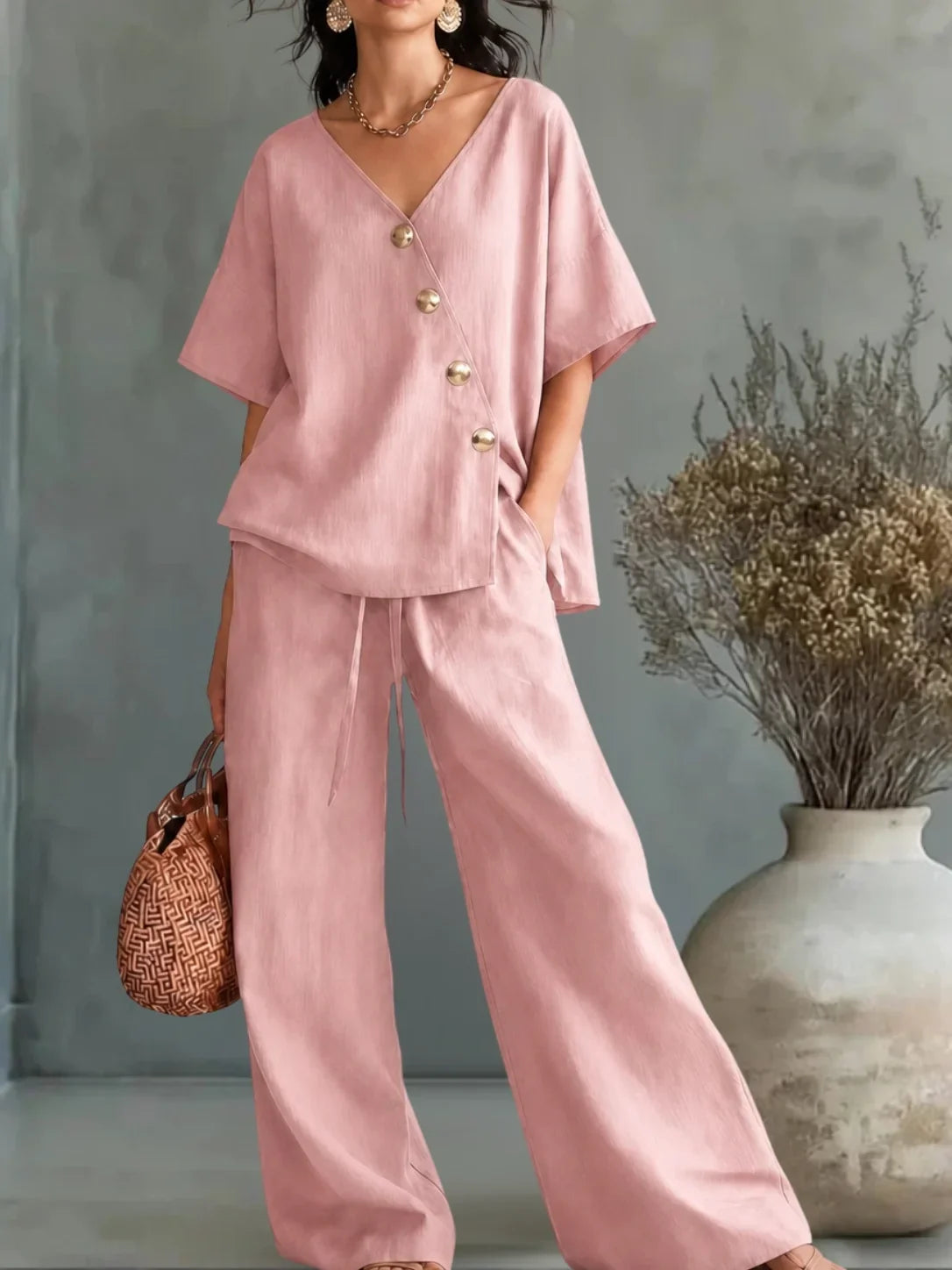 Damen Eleganter Hosenanzug mit V-Ausschnitt