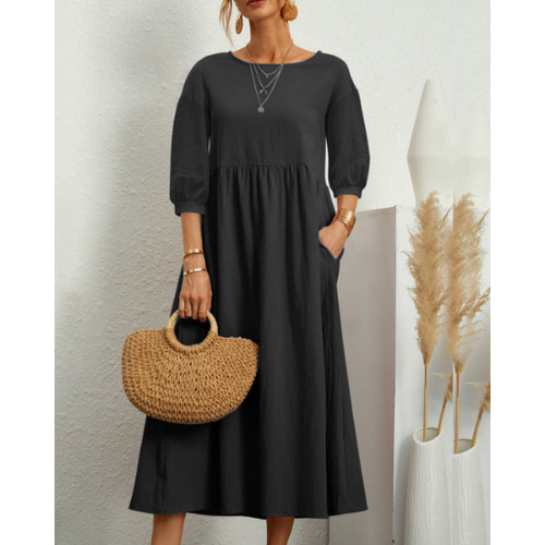 Gesmoktes Midikleid mit Laternenärmeln