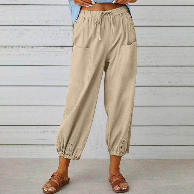 Damen Elegante Weite Hose aus Baumwolle und Leinen