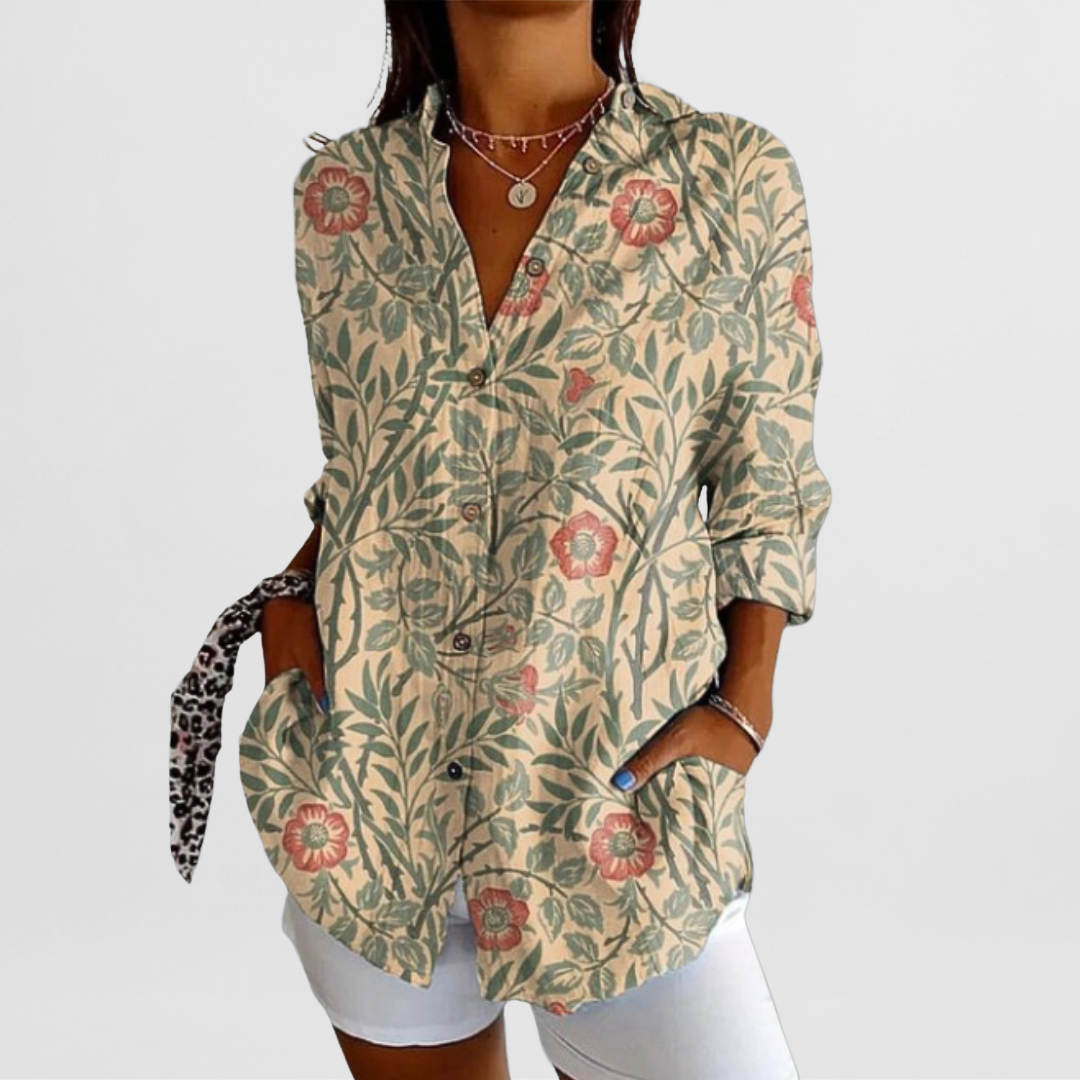 Damen Elegante Vintage-Bluse mit Blumenmuster