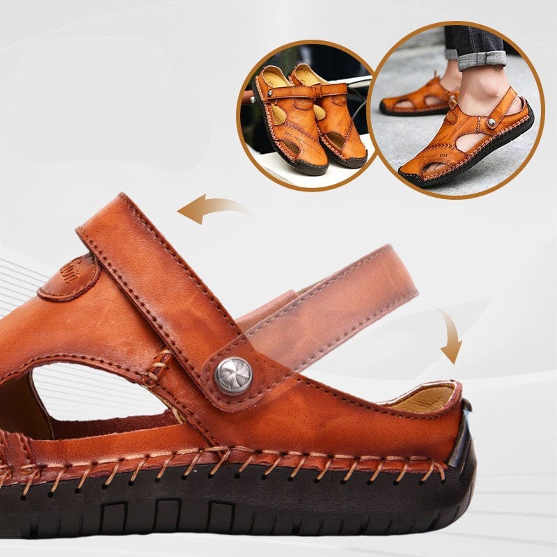 Herren-Ledersandalen mit verstellbarem Klettverschluss
