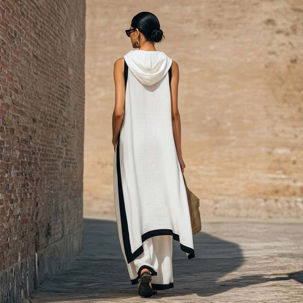 Damen Elegantes Ärmelloses Top- und Weite-Hosen-Set