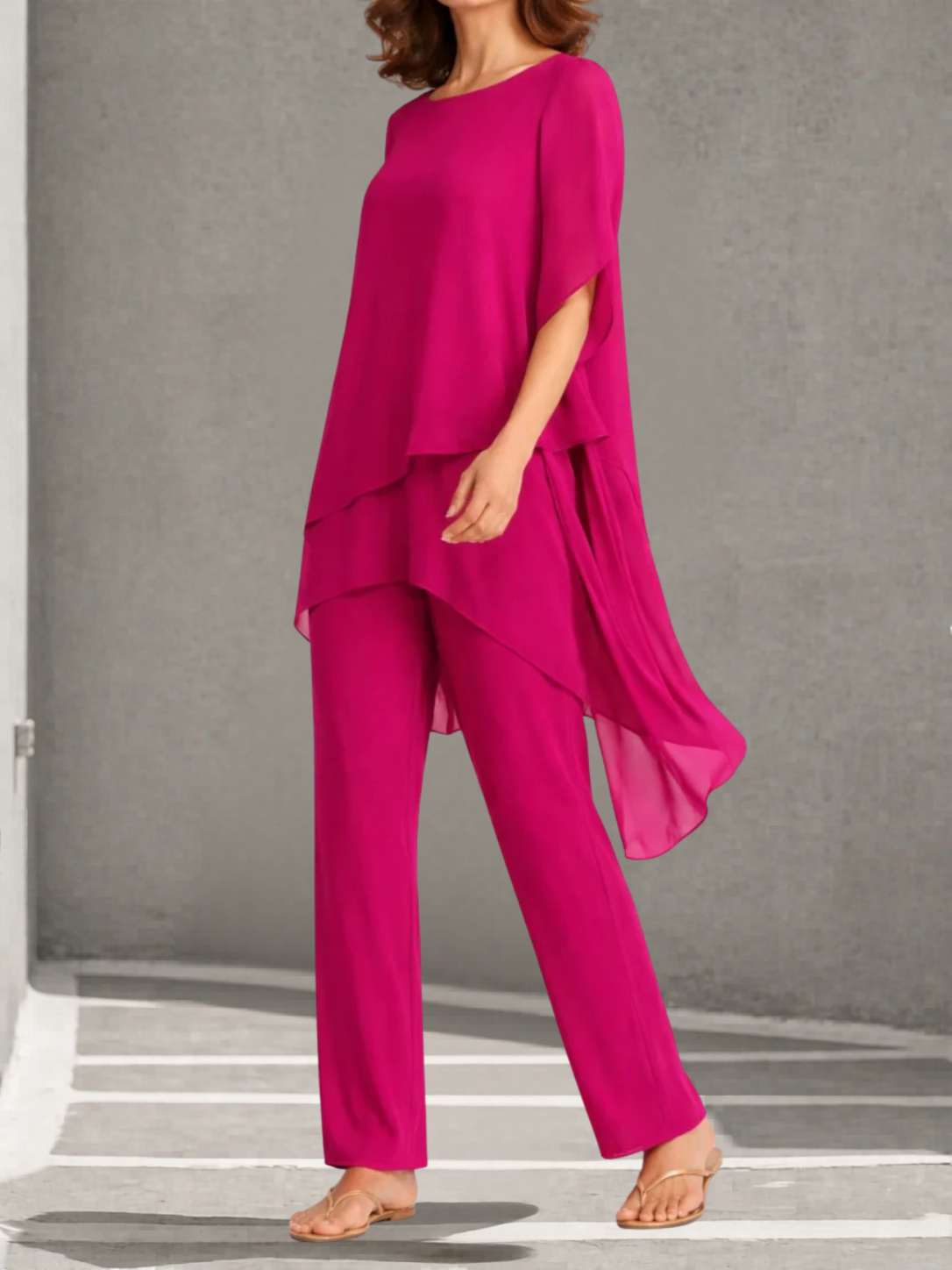 Damen Elegantes Zweiteiliges Palazzo-Set aus Chiffon