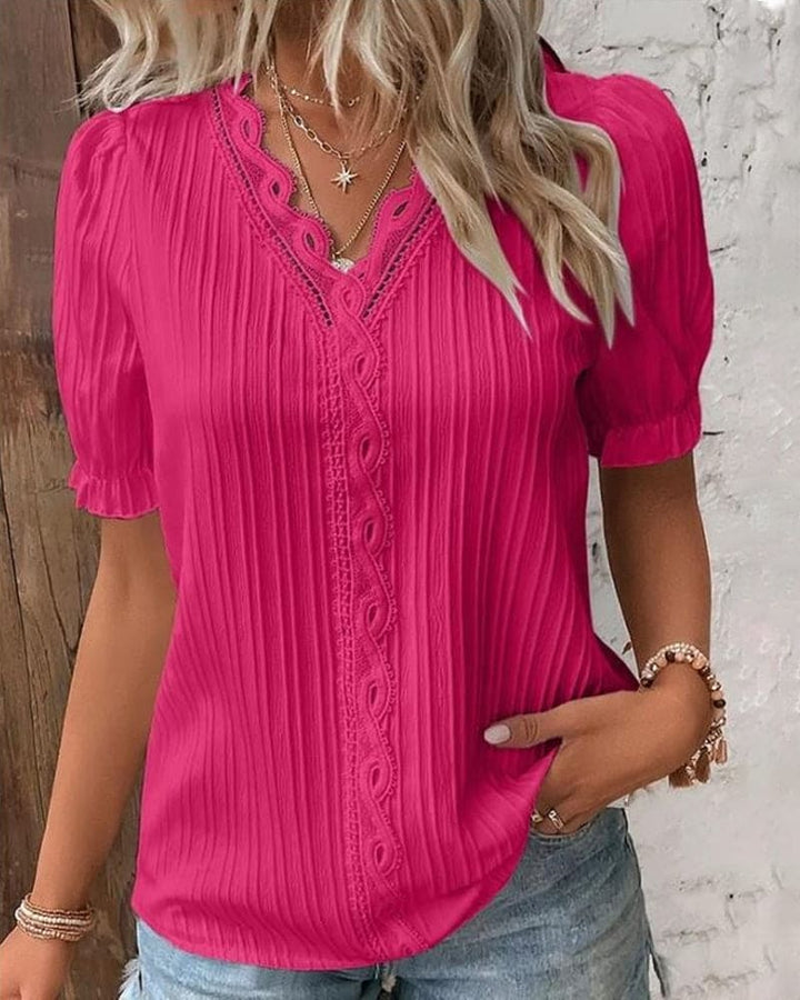 Elegante Spitzenbluse mit V-Ausschnitt