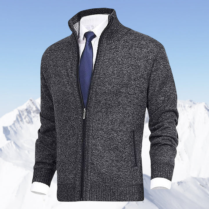 Gestrickter Reißverschluss-Cardigan mit Kragen und Taschen