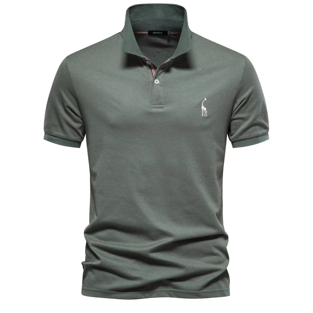 Luxuriöses Baumwoll-Poloshirt mit Hirschstickerei