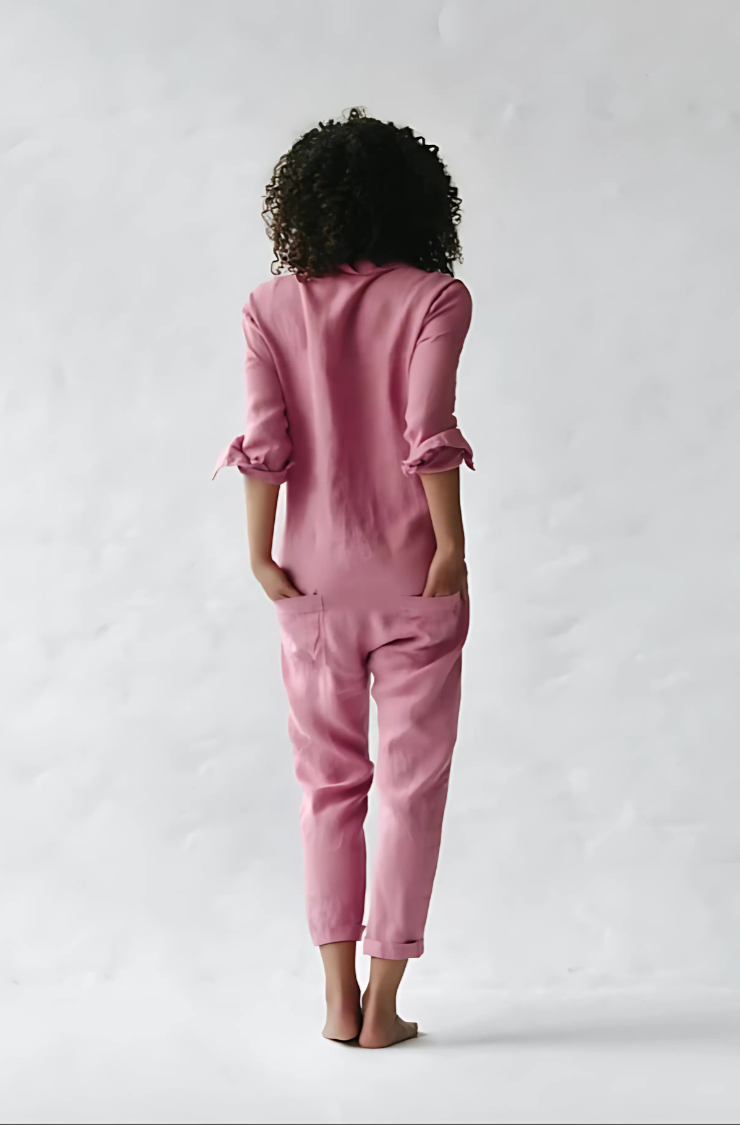 Damen-Jumpsuit aus Baumwoll-Leinen-Mix mit Vintage-Charme