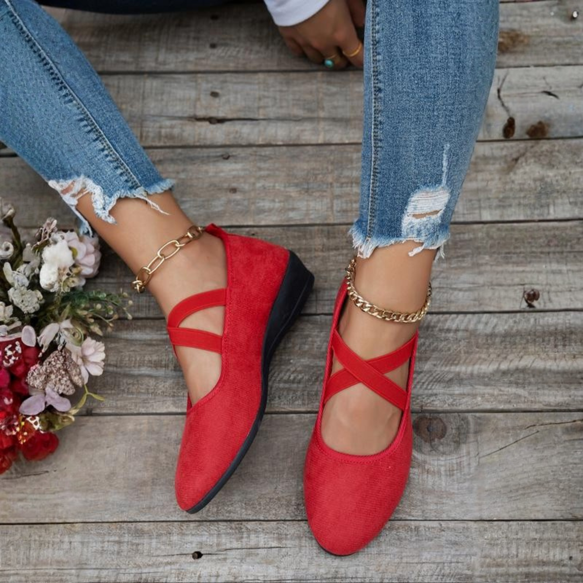 Damen Elegante Ballerinas mit Keilabsatz