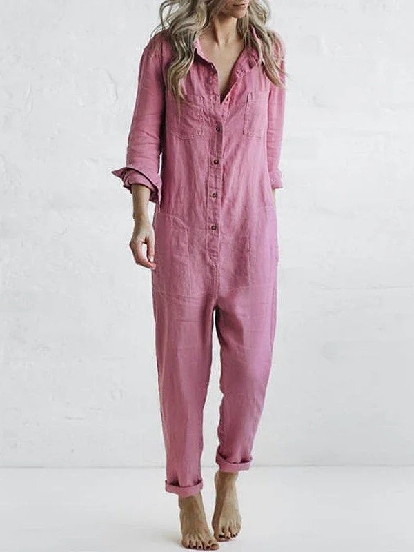 Damen-Jumpsuit aus Baumwoll-Leinen-Mix mit Vintage-Charme