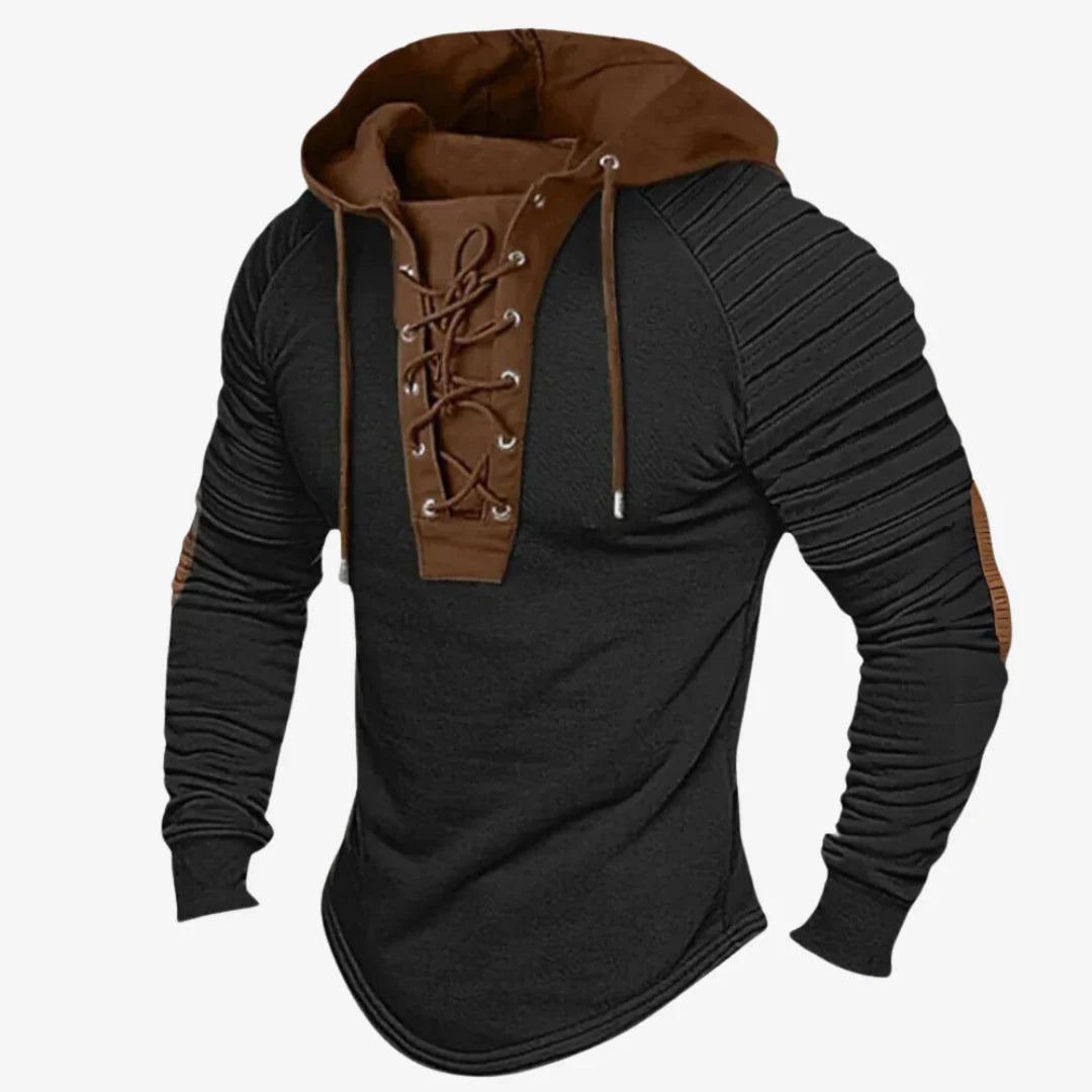 Herren-Sweatshirt mit Schnürung am Ausschnitt und bequemer Kapuze