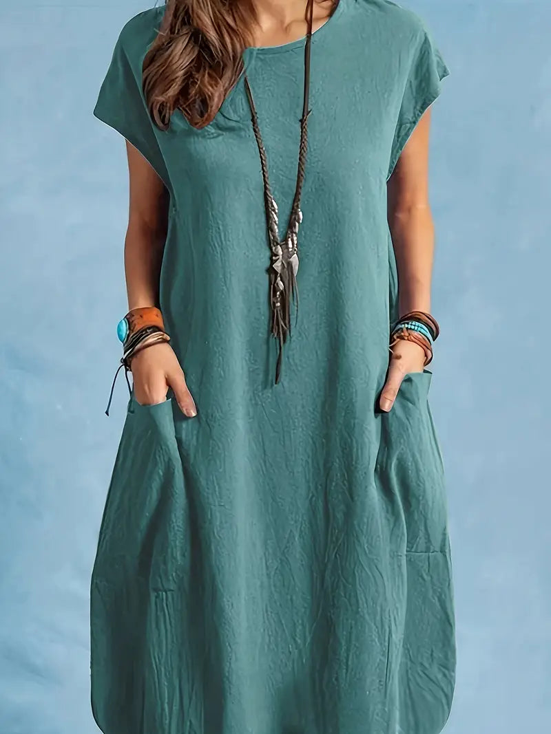 Elegantes Midikleid mit Fledermausärmeln und Taschen - lässig und bequem