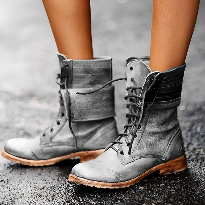 Retro-Vintage-Lederstiefeletten mit Schnürung für Damen