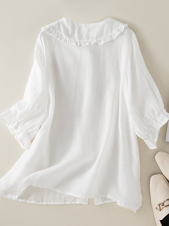 Lässige Damen Bluse mit Peter-Pan-Kragen und Rüschen