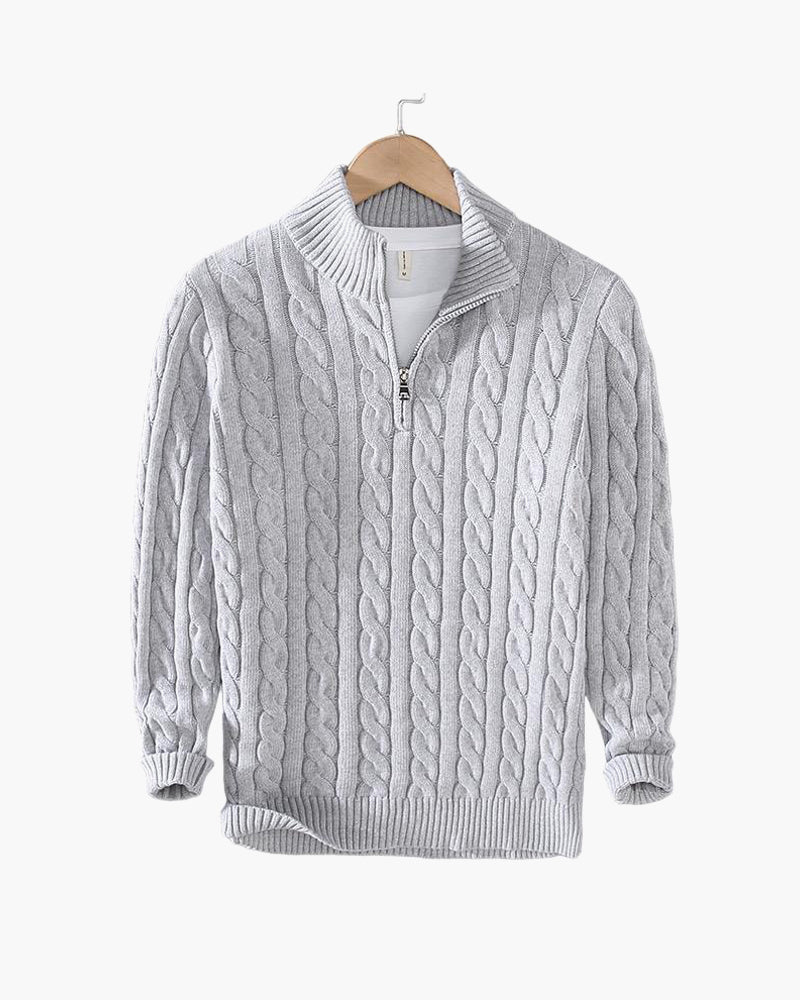 Herren Zip-Pullover Aus Baumwolle mit Zopfmuster