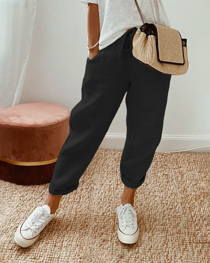 Damen Elegante Casual Hose mit Hohem Bund