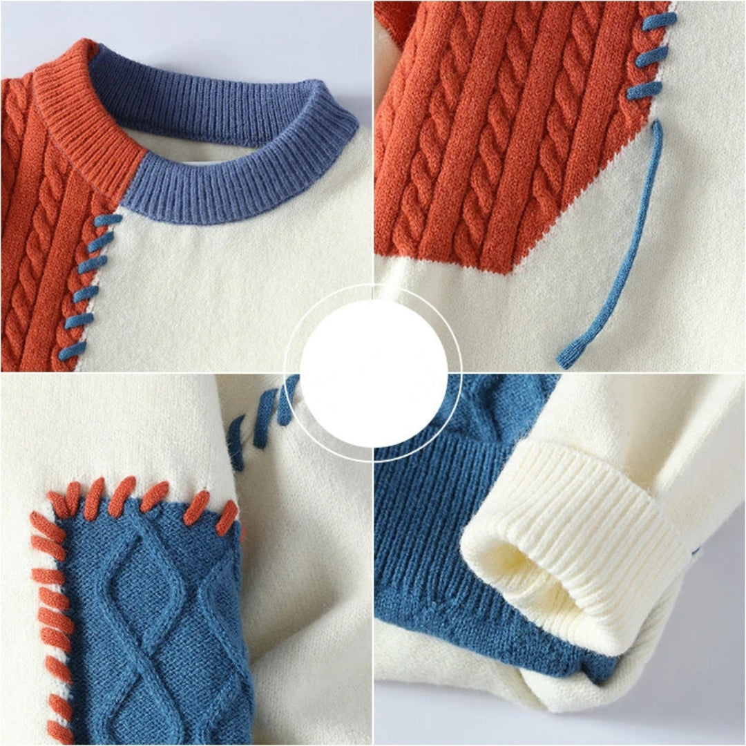 Herren Eleganter Pullover mit Patchwork-Design