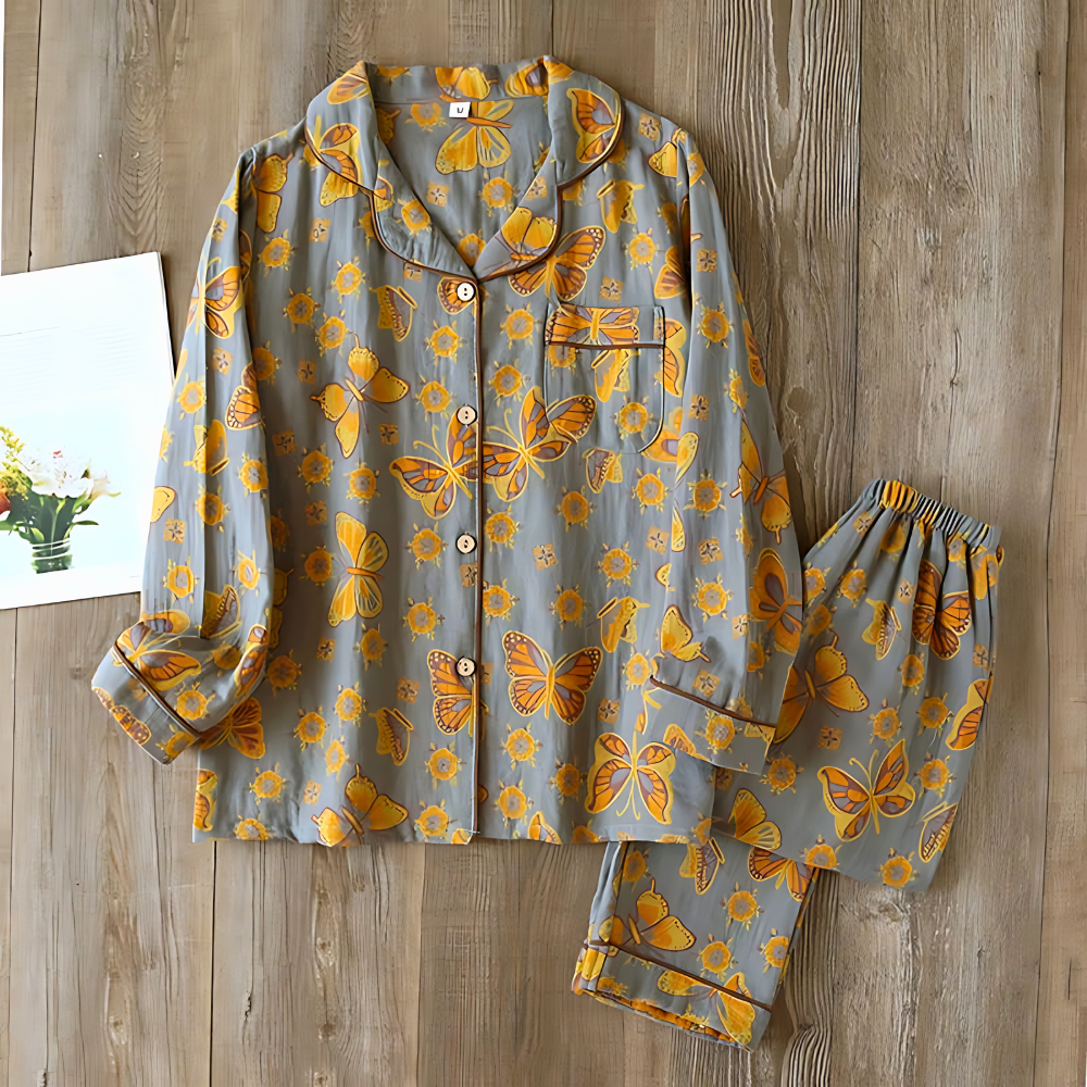 2-teilige Loungewear aus Baumwolle mit Schmetterlingsdruck