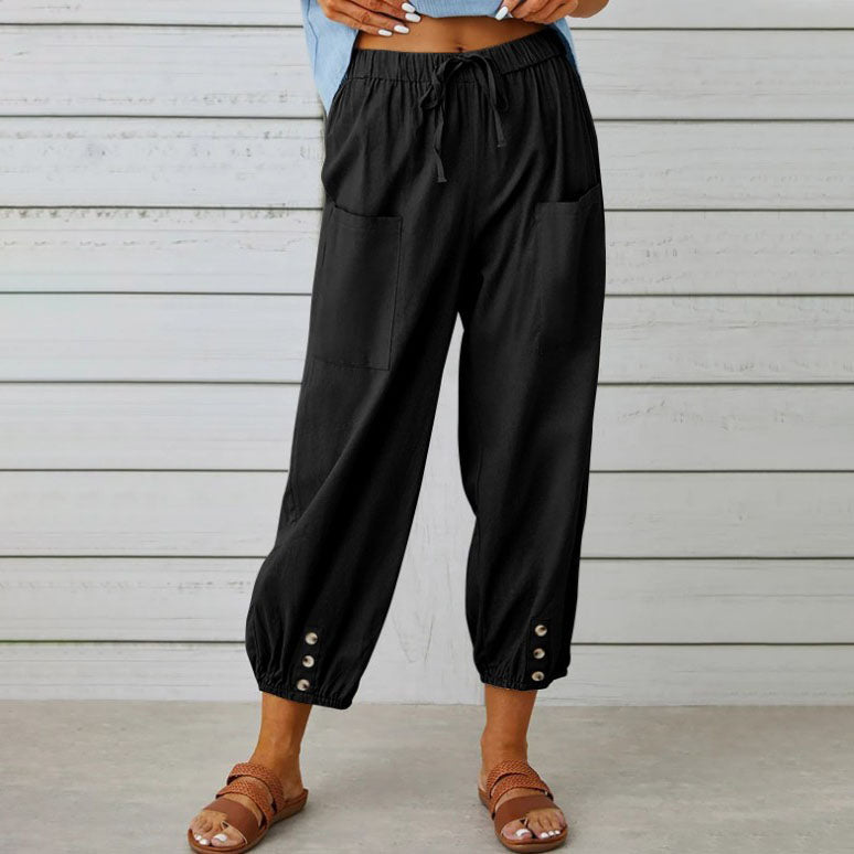 Damen Elegante Weite Hose aus Baumwolle und Leinen