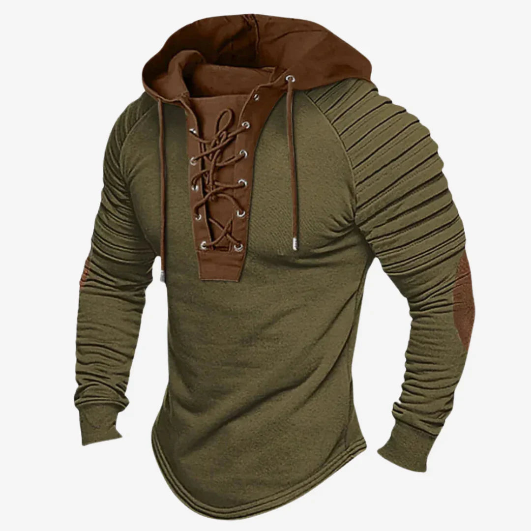 Herren-Sweatshirt mit Schnürung am Ausschnitt und bequemer Kapuze