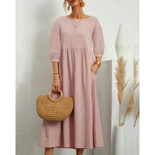 Gesmoktes Midikleid mit Laternenärmeln