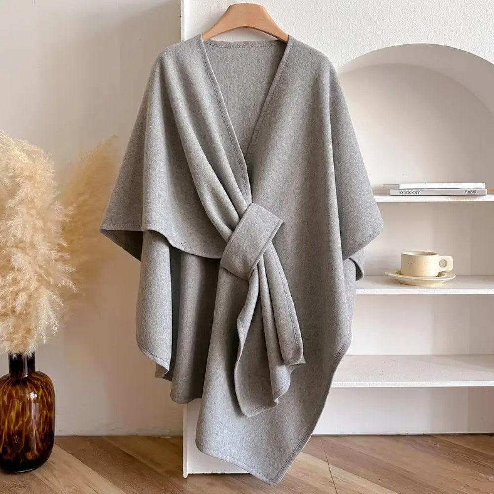 Eleganter Winddichter Poncho-Mantel mit Schalkragen