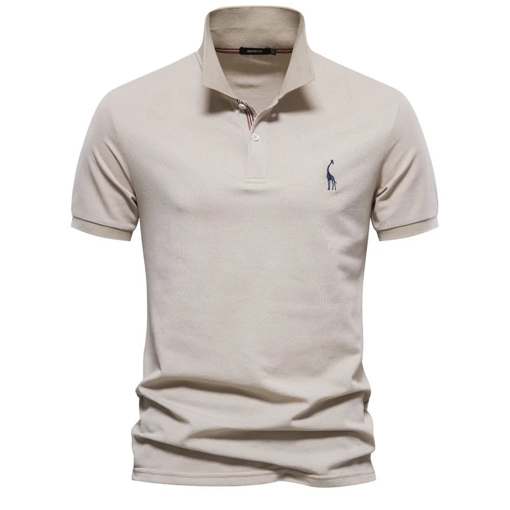 Luxuriöses Baumwoll-Poloshirt mit Hirsch Stickerei