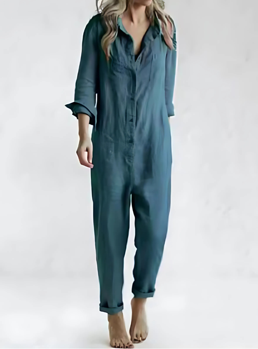 Damen-Jumpsuit aus Baumwoll-Leinen-Mix mit Vintage-Charme