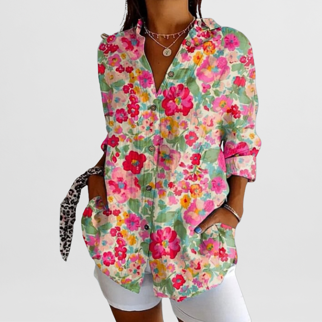 Damen Elegante Vintage-Bluse mit Blumenmuster