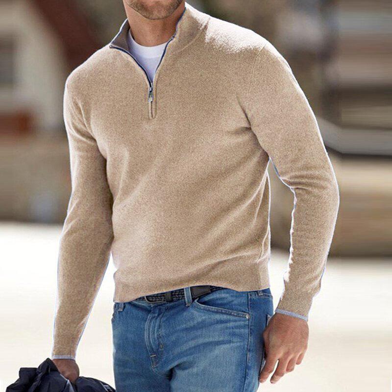 Emil Pullover mit Halbem Reißverschluss und Rippstruktur